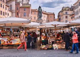 A Video Guide to Where to Stay In Rome - 11 min campo de fiori market with people in rome